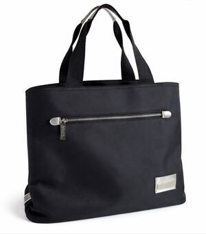 Versace Parfums Nylon Tote Bag Handbag Black Silver Accent Travel Carry On Basic